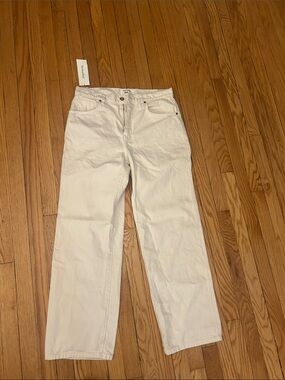 Reformation Cream-White Jeans with Branded Button